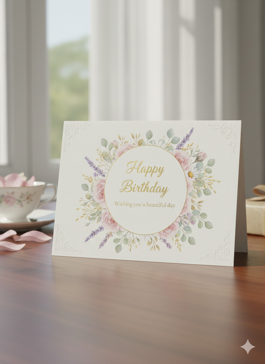 Elegant birthday greeting card with gold foil accents