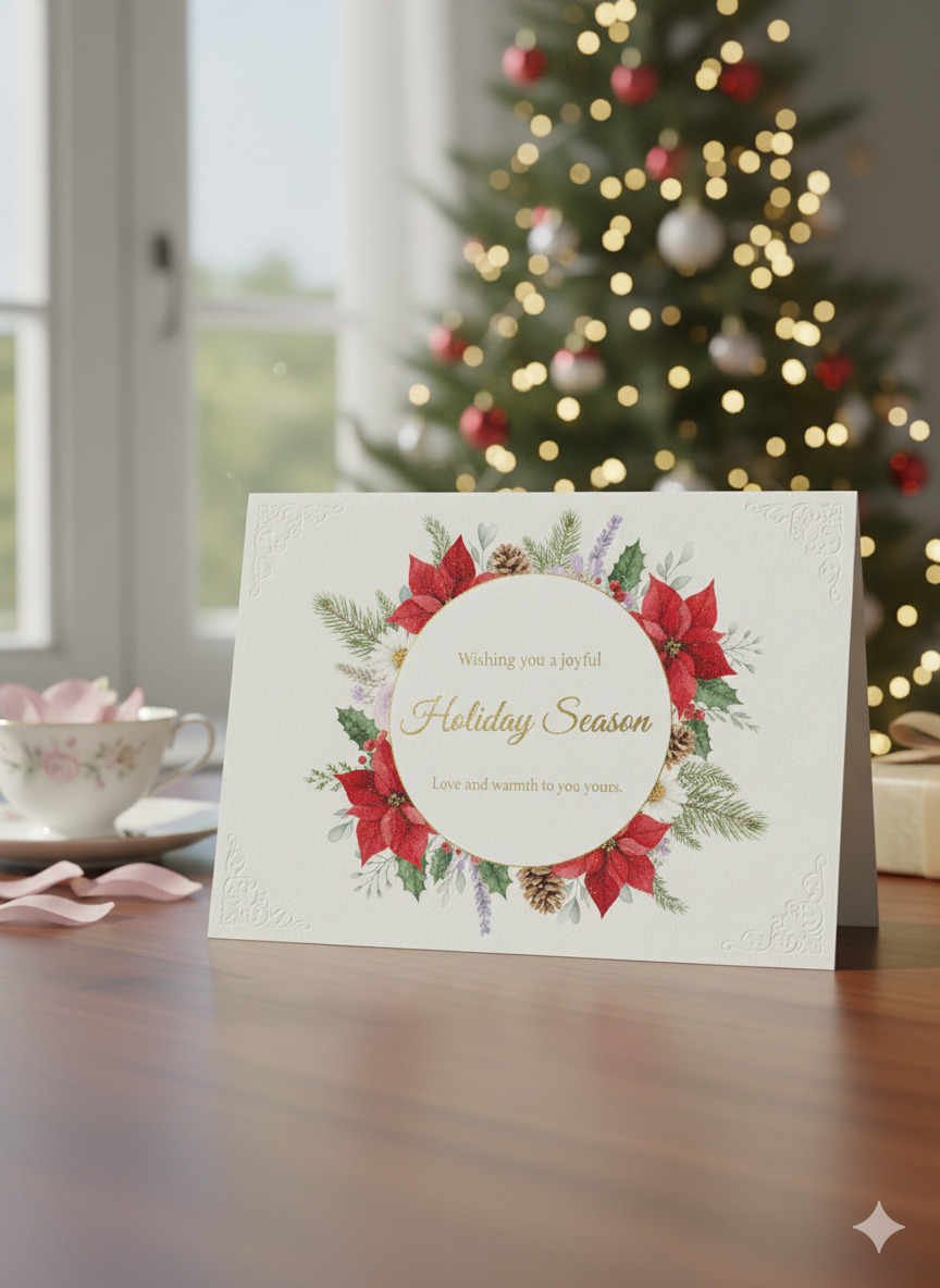 Festive holiday greeting card with watercolor design